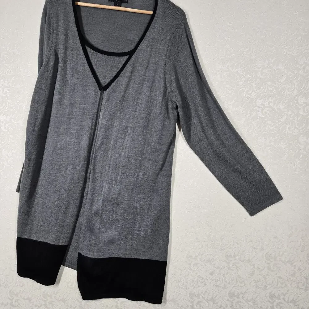 Marisa Christina Longline Cardigan Sweater sz 1X Gray Black Attached Tank Career